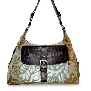 Berge Italian Leather Hair-On Hide Shoulder Bag | Croc Embossed | Boho Western